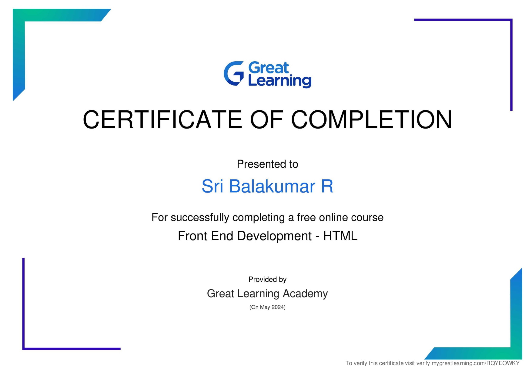HTML Certificate